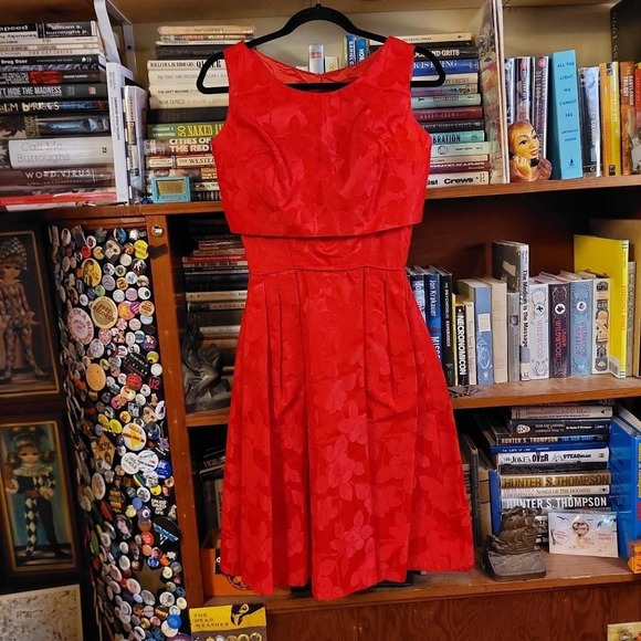 American Vintage Dresses & Skirts - Vintage 50s 60s Handmade Red Floral Damask Dress and Crop Top Set Rockabilly